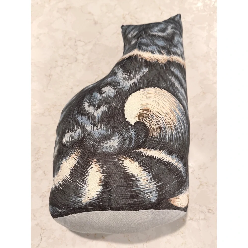 Vintage Grey Tabby Cat Cottagecore Fabric Grandmacore Decorative Pillow 14 Inch